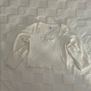 Brandy Melville Cream Ribbed Long Sleeve Crop Top